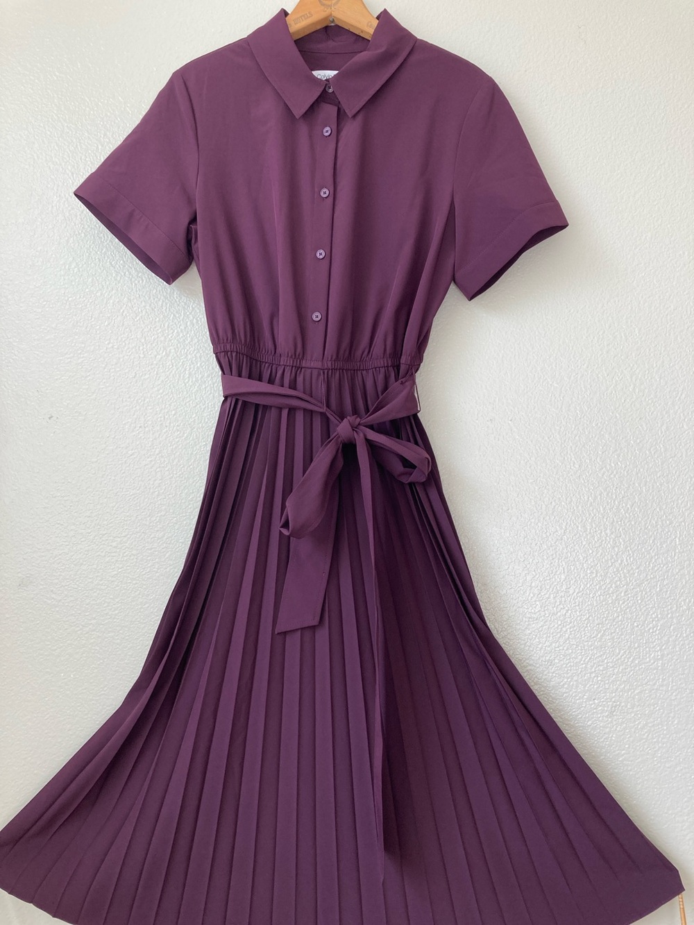 NWOT Calvin Klein pleated shirtdress midi dress office minimalist preppy sz 8